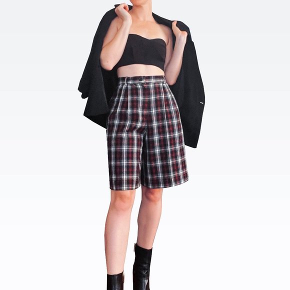 Vintage • Talbots • size 8 • 90s plaid wool bermuda shorts - Picture 1 of 8